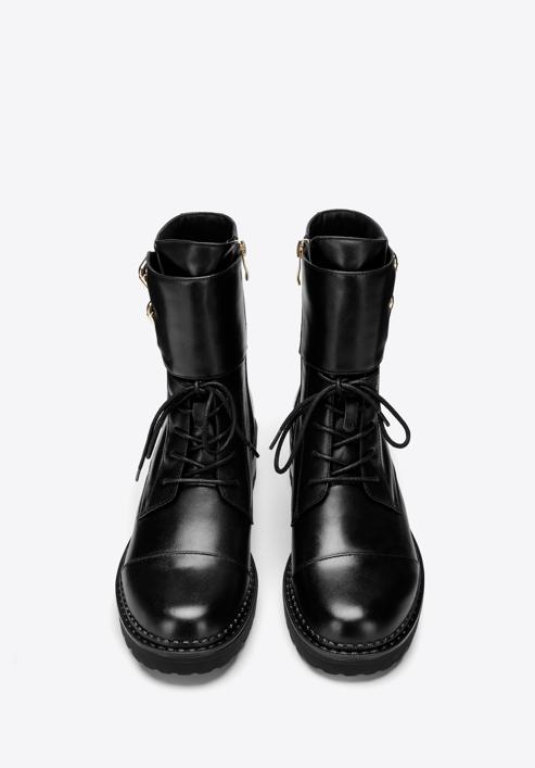 Dámské kožené boty s přezkami, černá, 97-D-520-Z-36, Obrázek 3