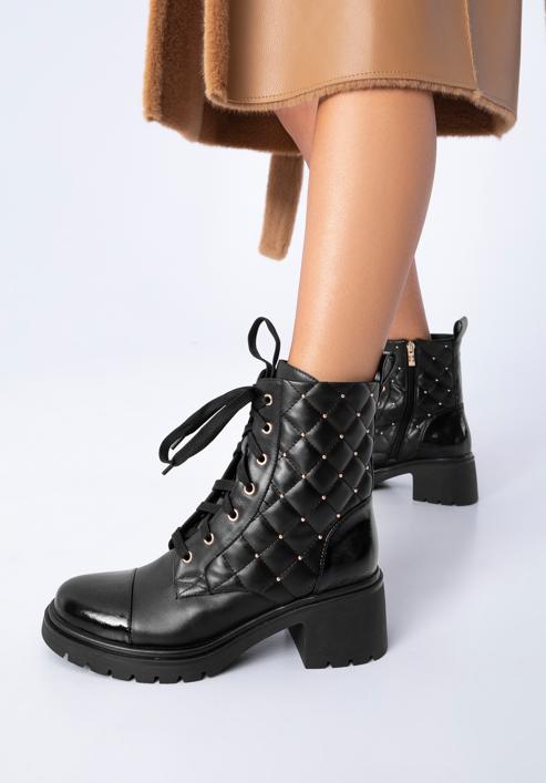 Dámské kožené boty s prošívaným svrškem, černá, 97-D-508-1-35, Obrázek 15