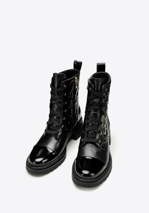 Dámské kožené boty s prošívaným svrškem, černá, 97-D-508-1-38, Obrázek 2