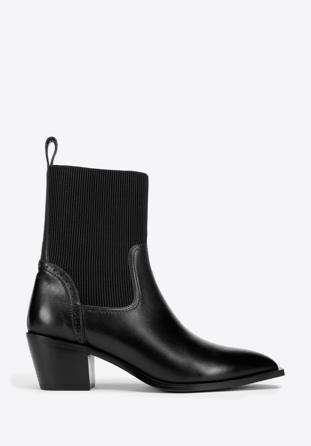 Dámské kožené kovbojské boty s elastickou vsadkou, černá, 97-D-510-1-37, Obrázek 1