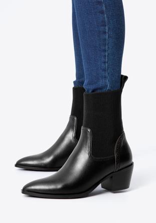 Dámské kožené kovbojské boty s elastickou vsadkou, černá, 97-D-510-1-39, Obrázek 1