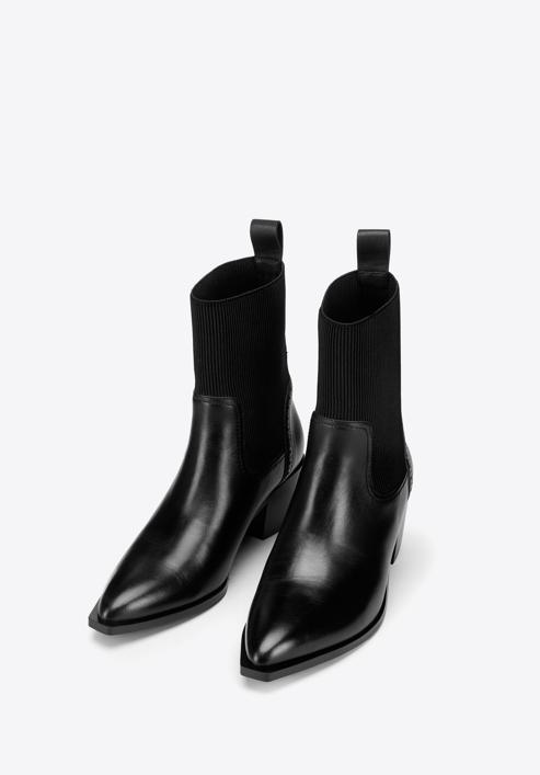 Dámské kožené kovbojské boty s elastickou vsadkou, černá, 97-D-510-1-39, Obrázek 2
