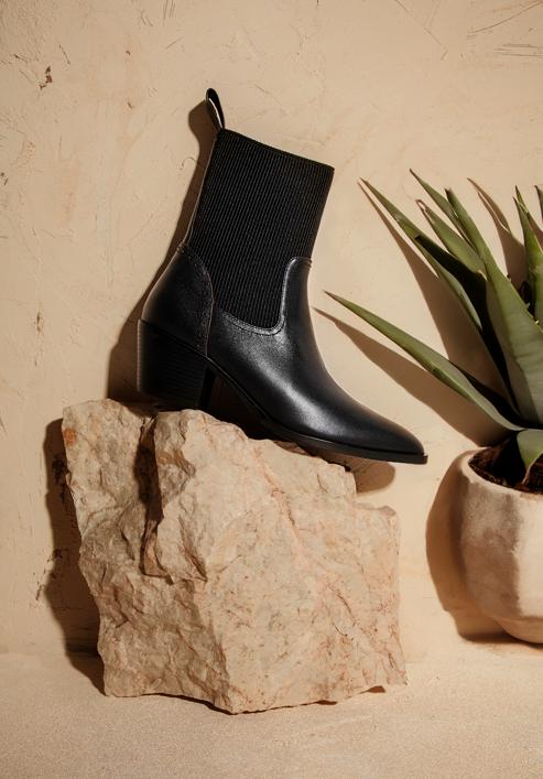 Dámské kožené kovbojské boty s elastickou vsadkou, černá, 97-D-510-1-40, Obrázek 31