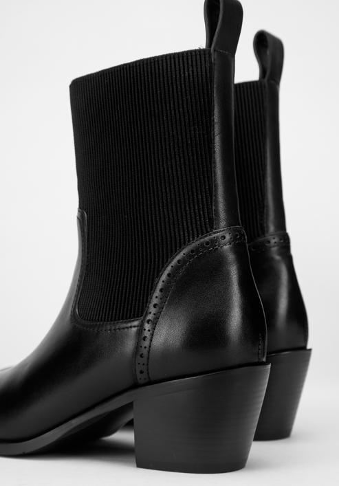 Dámské kožené kovbojské boty s elastickou vsadkou, černá, 97-D-510-1-40, Obrázek 6