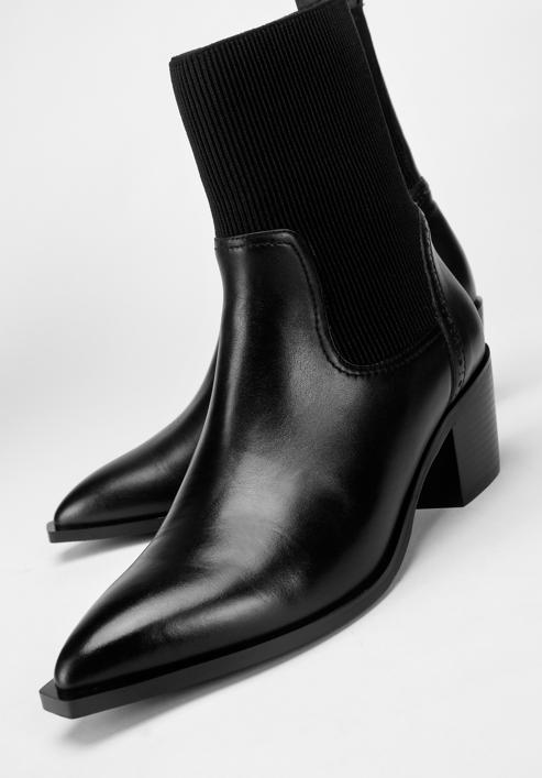 Dámské kožené kovbojské boty s elastickou vsadkou, černá, 97-D-510-1-40, Obrázek 7