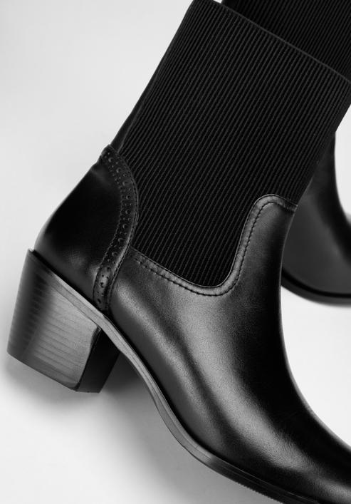 Dámské kožené kovbojské boty s elastickou vsadkou, černá, 97-D-510-1-38, Obrázek 8