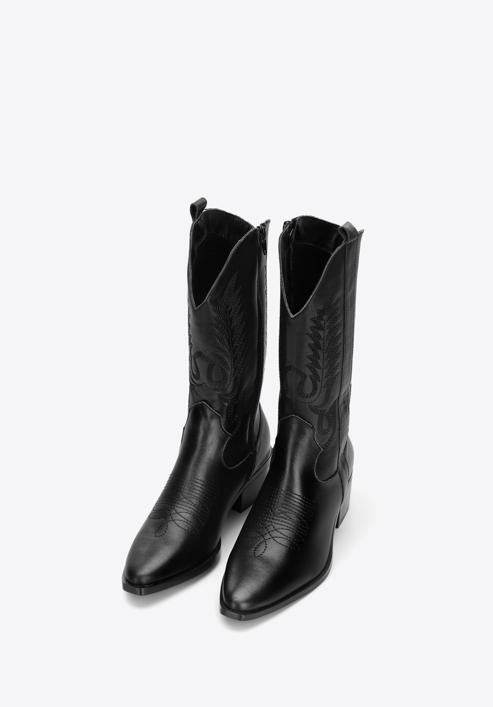 Dámské kožené kovbojské boty s výšivkou, černá, 97-D-853-1-40, Obrázek 2