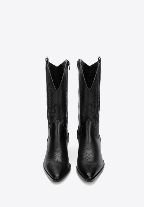 Dámské kožené kovbojské boty s výšivkou, černá, 97-D-853-1-41, Obrázek 3