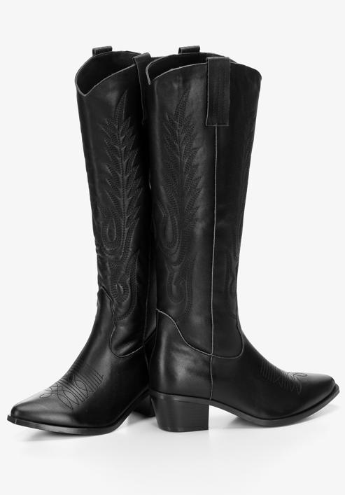 Dámské kožené kovbojské boty s výšivkou, černá, 97-D-851-1-36, Obrázek 6