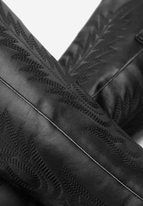 Dámské kožené kovbojské boty s výšivkou, černá, 97-D-851-1-39, Obrázek 7