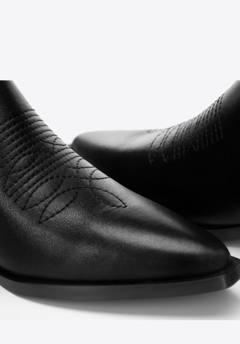 Dámské kožené kovbojské boty s výšivkou, černá, 97-D-853-1-40, Obrázek 7