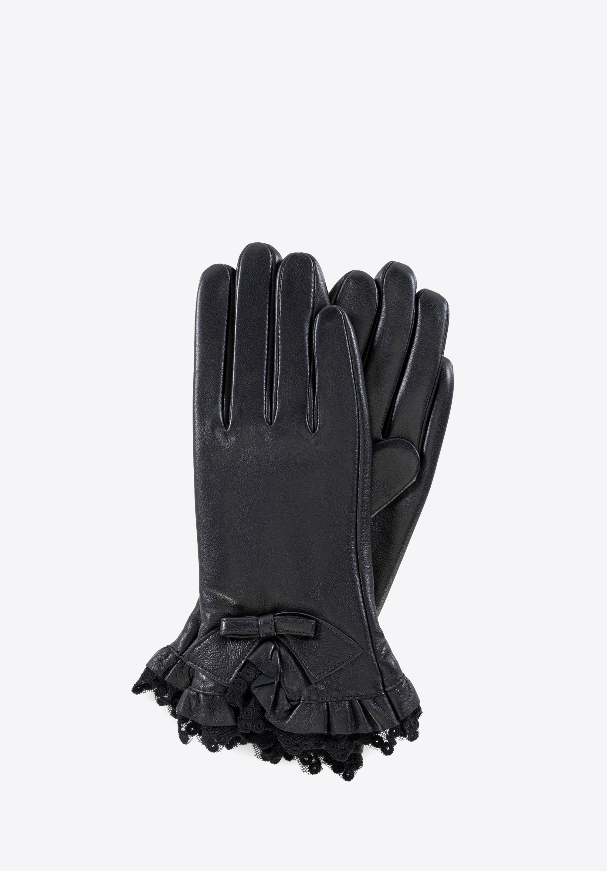 Dámské kožené rukavice s ozdobnou krajkou, černá, 39-6L-964-1-XL, Obrázek 1