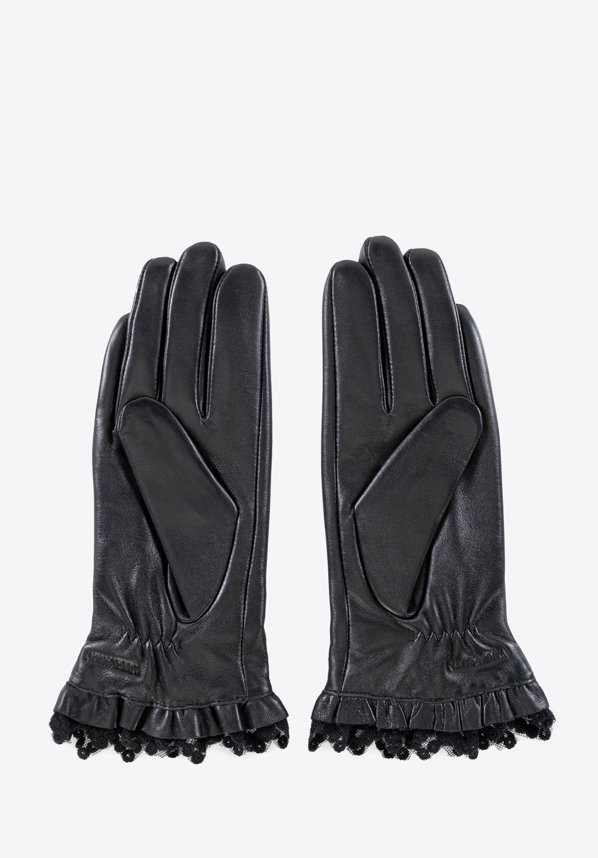 Dámské kožené rukavice s ozdobnou krajkou, černá, 39-6L-964-1-XL, Obrázek 1