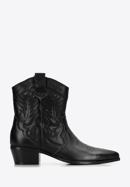 Dámské krátké kožené kovbojské boty s výšivkou, černá, 97-D-855-1-35, Obrázek 1