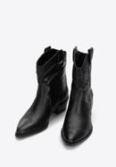 Dámské krátké kožené kovbojské boty s výšivkou, černá, 97-D-855-1-41, Obrázek 2