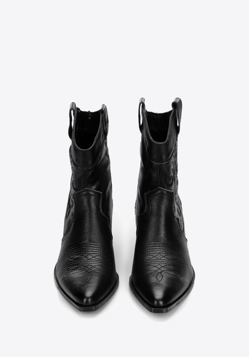 Dámské krátké kožené kovbojské boty s výšivkou, černá, 97-D-855-1-35, Obrázek 3