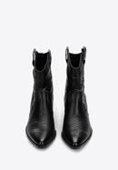 Dámské krátké kožené kovbojské boty s výšivkou, černá, 97-D-855-1-35, Obrázek 3