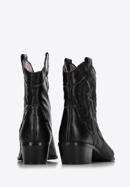 Dámské krátké kožené kovbojské boty s výšivkou, černá, 97-D-855-1-35, Obrázek 4