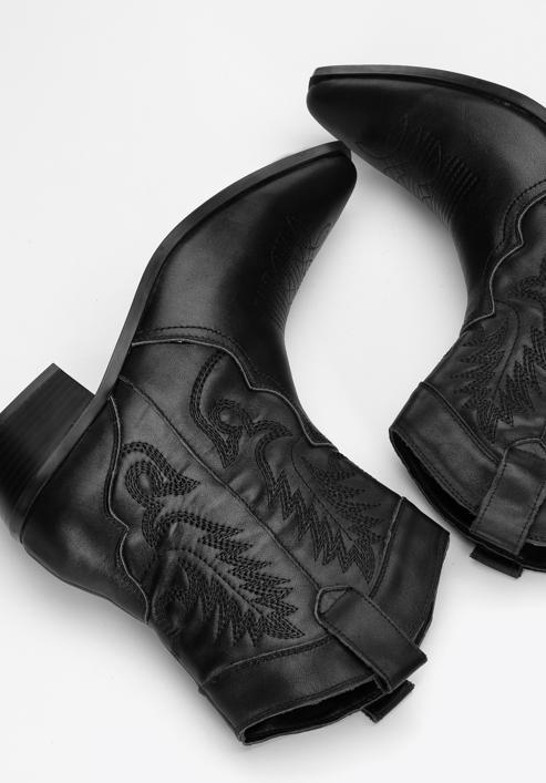 Dámské krátké kožené kovbojské boty s výšivkou, černá, 97-D-855-1-39, Obrázek 6