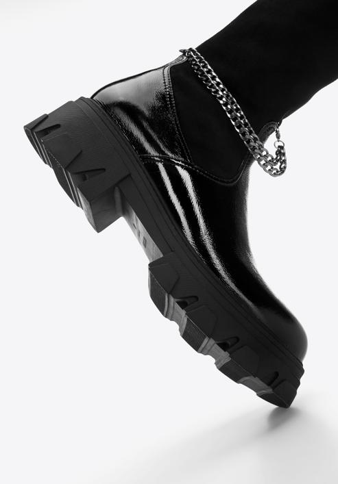 Dámské lakované vysoké boty s řetízkem, černá, 97-D-502-1L-39, Obrázek 6