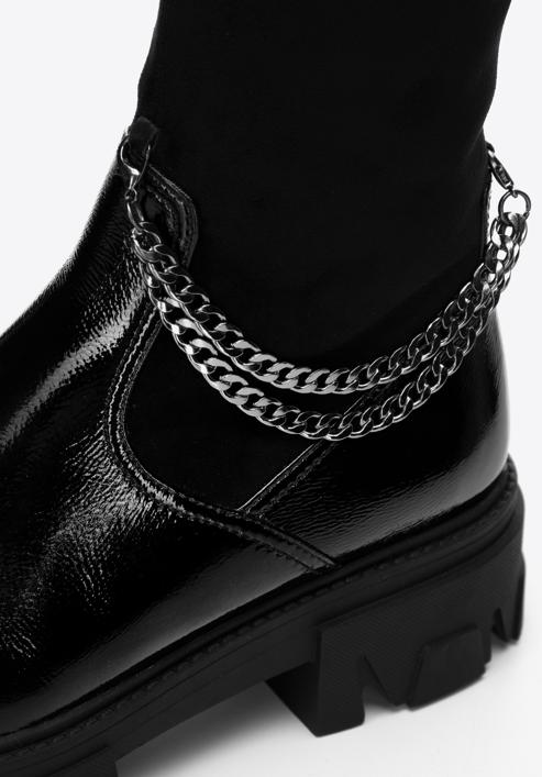 Dámské lakované vysoké boty s řetízkem, černá, 97-D-502-1L-39, Obrázek 7