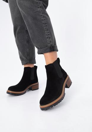 Dámské semišové boty s drážkovanou podrážkou, černá, 97-D-305-1Z-38, Obrázek 1