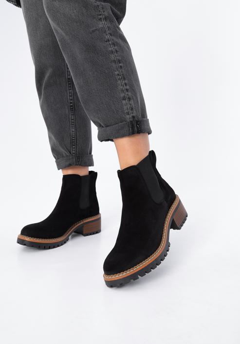 Dámské semišové boty s drážkovanou podrážkou, černá, 97-D-305-1Z-38, Obrázek 15