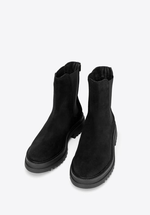 Dámské semišové kotníkové boty se silnou podrážkou, černá, 97-D-308-5-37, Obrázek 2
