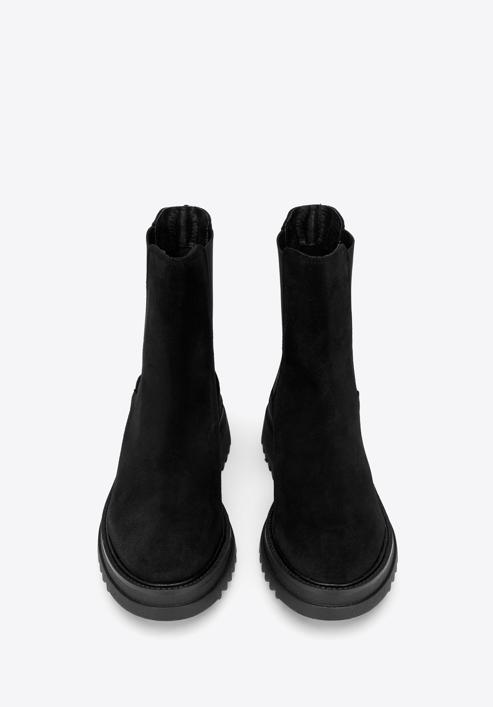 Dámské semišové kotníkové boty se silnou podrážkou, černá, 97-D-308-5-39, Obrázek 3