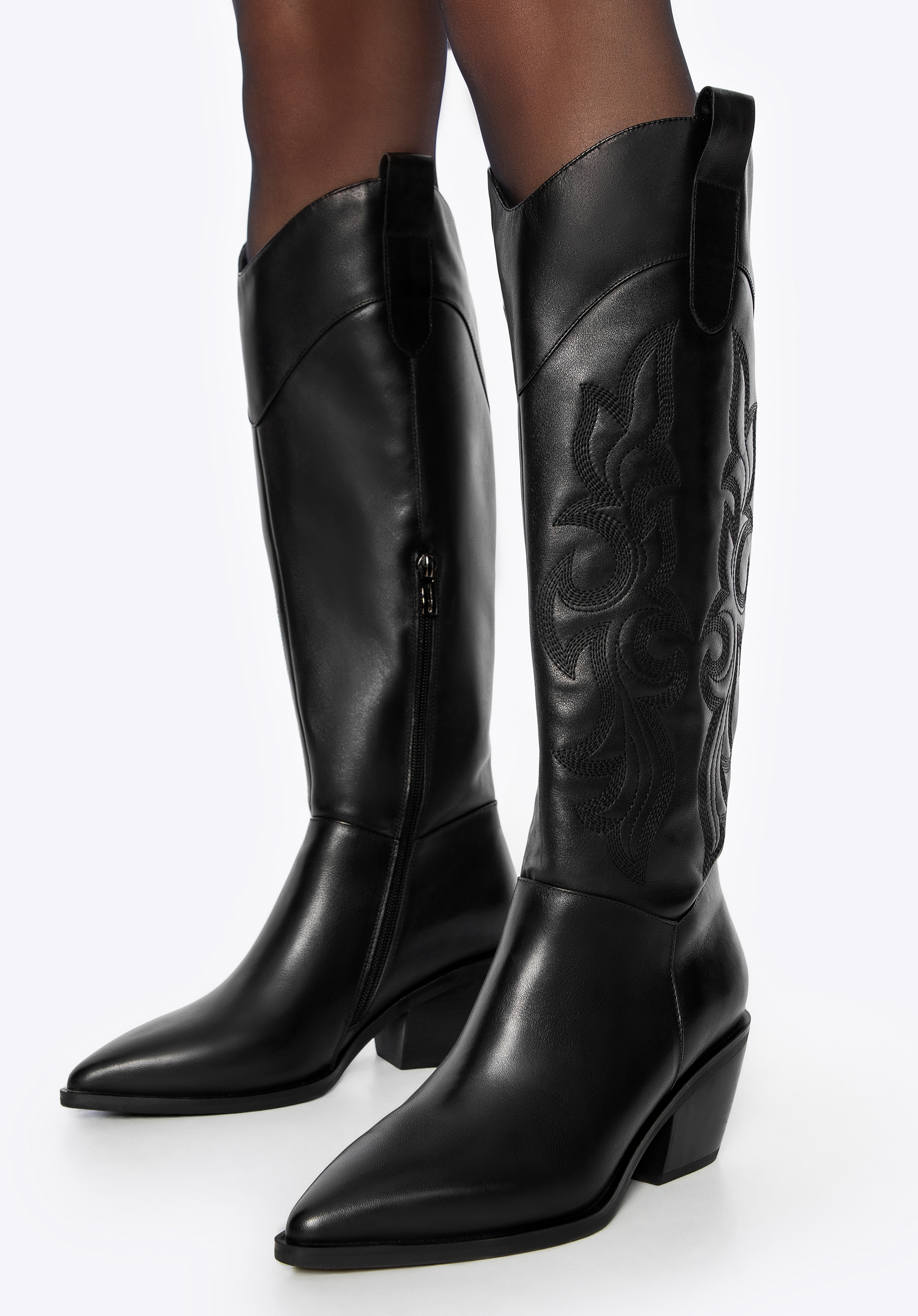 Dámské vyšívané kožené kovbojské boty, černá, 101-D-966-1-40, Obrázek 1