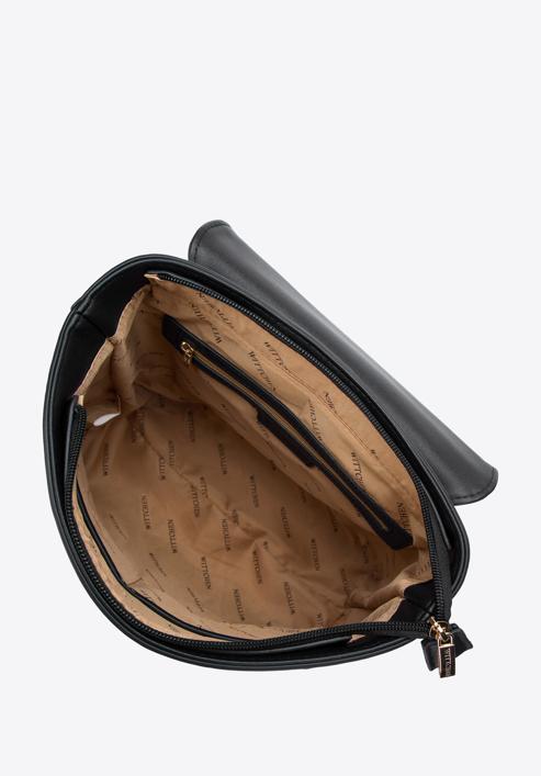 Dámský batoh z ekologické kůže s vykrojenou klopou, černá, 97-4Y-602-N, Obrázek 3