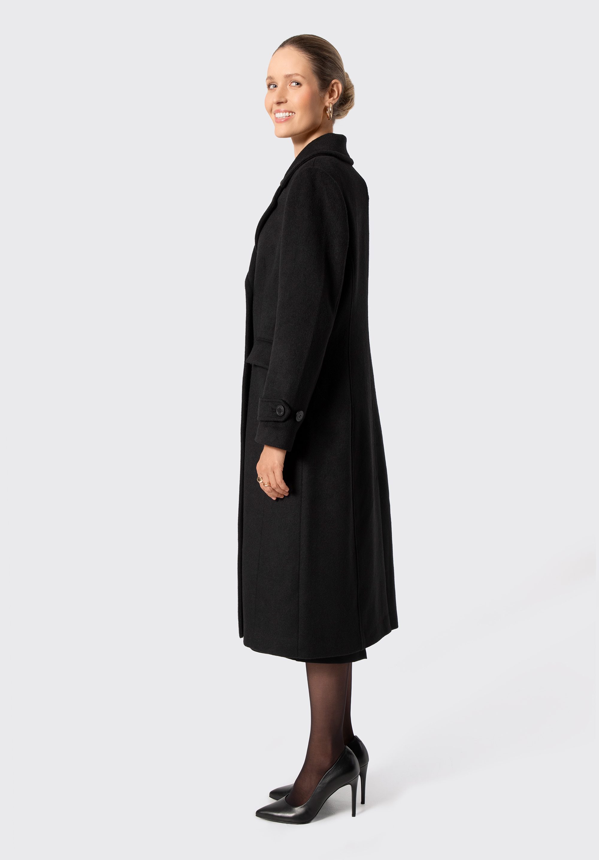 Dámský dvouřadý kabát z vlněné směsi, černá, 103-9P-700-1-2XL, Obrázek 1