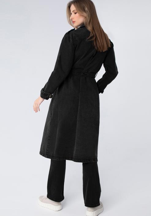 Dámský džínový kabát s páskem, černá, 98-9X-901-7-L, Obrázek 3