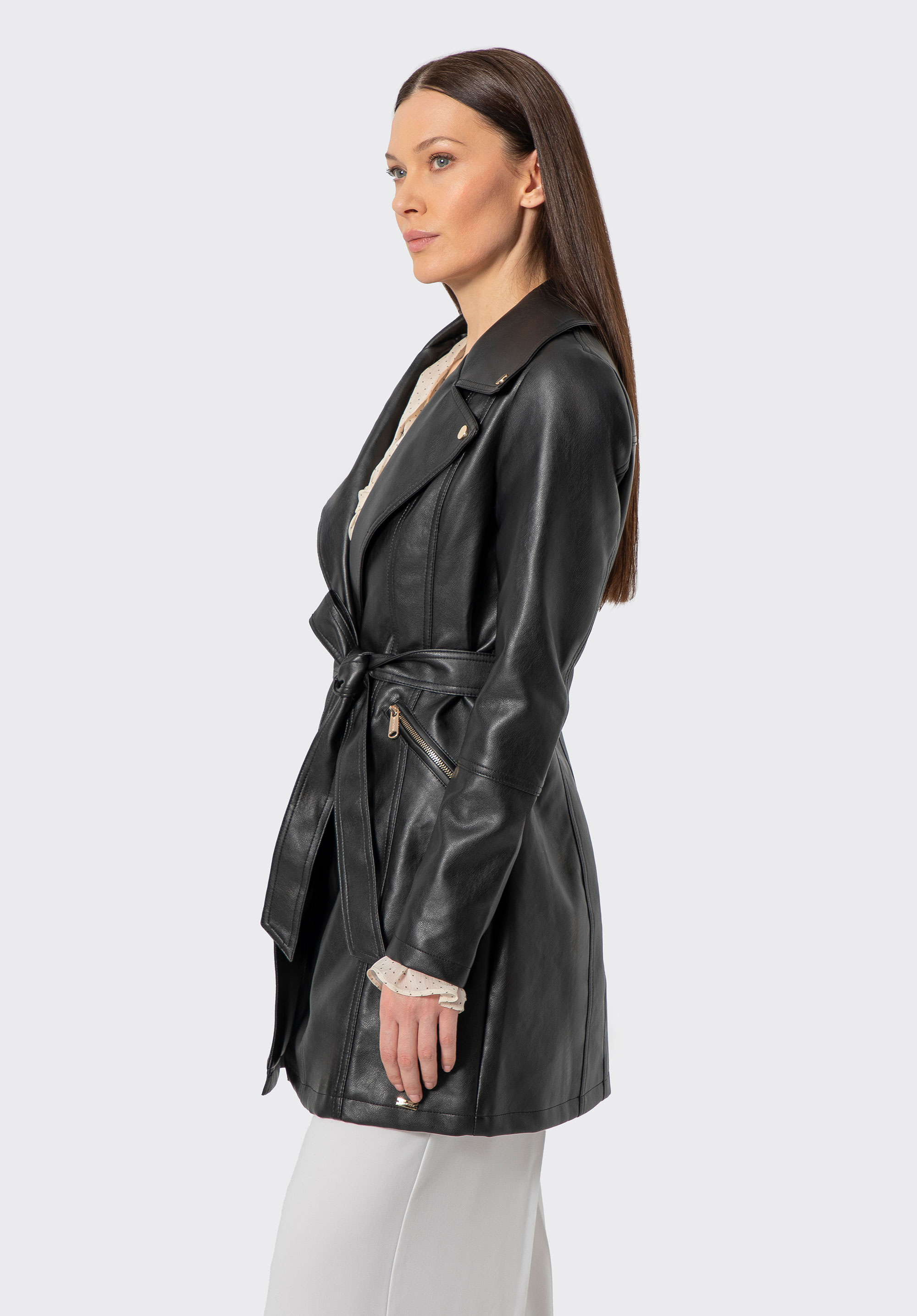 Dámský kabát z ekologické kůže, černá, 100-9P-101-1-XL, Obrázek 1