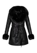 Dámský kabát z ekologické kůže s vsadkami z ekologické kožešiny, černá, 97-9P-108-1-L, Obrázek 30