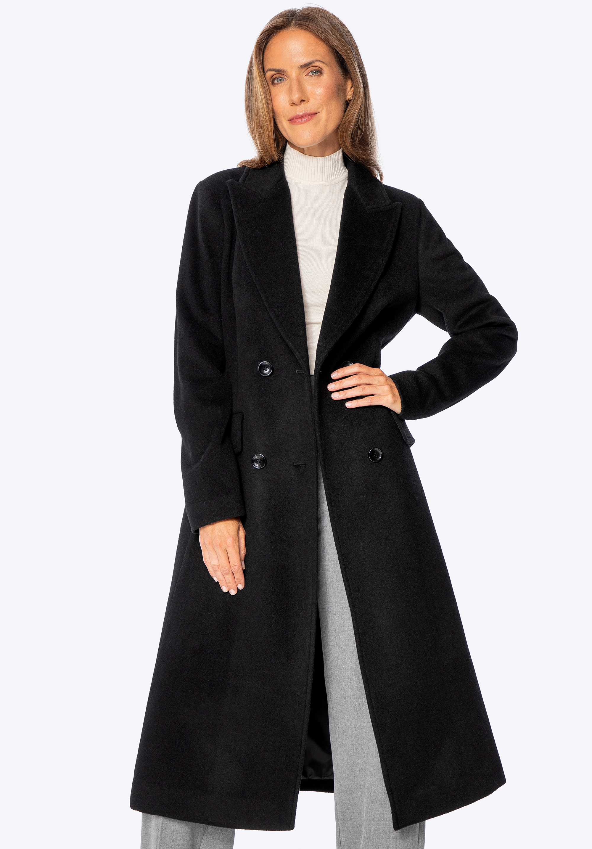 Dámský vlněný kabát s nádechem kašmíru, černá, 101-9W-703-1-XL, Obrázek 1