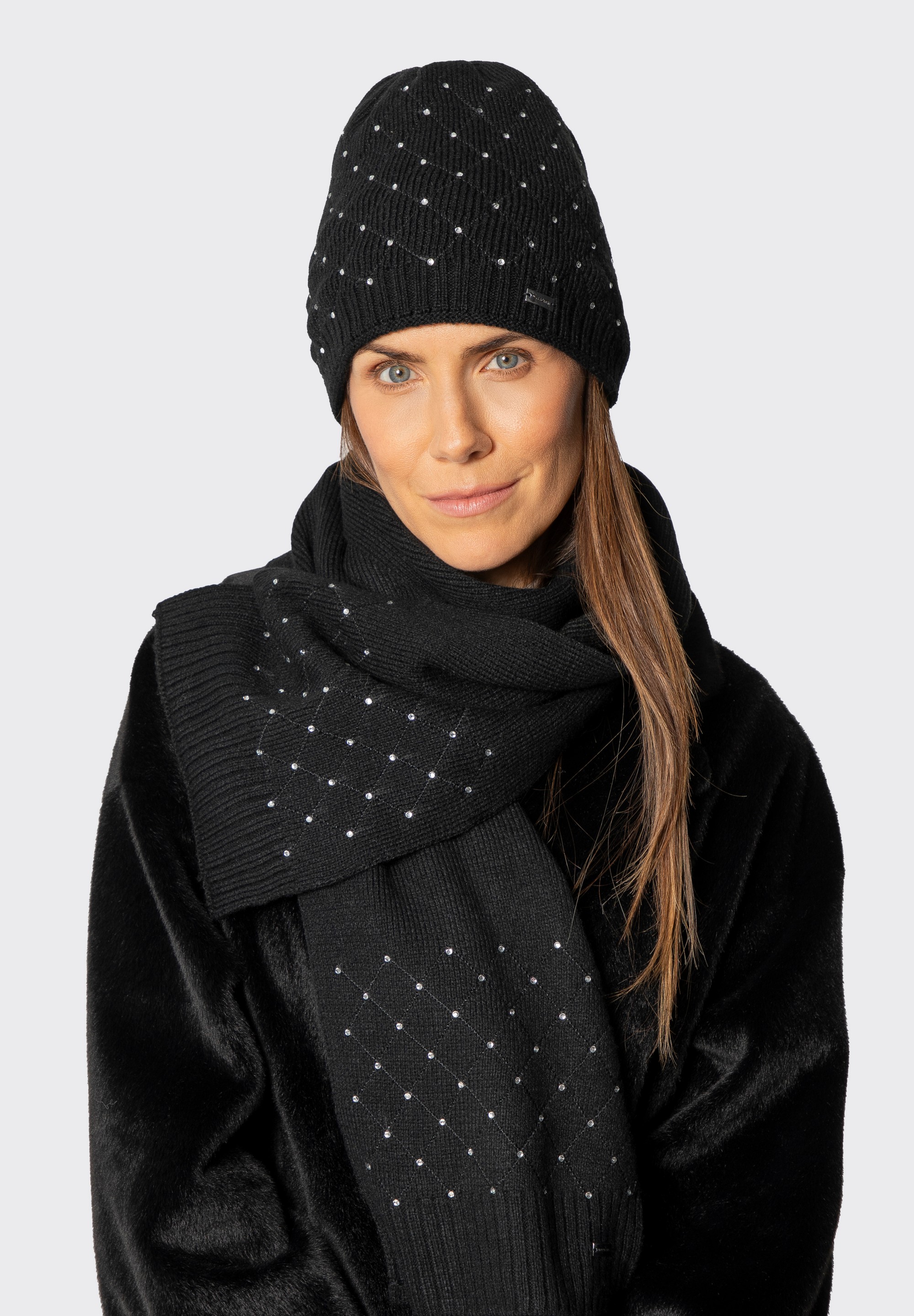 Dámský klobouk s ozdobnými kamínky, černá, 101-HF-001-1, Obrázek 1