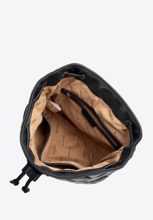 Dámsky kožený  batoh z geometricky prošívané ekologické kůže, černá, 97-4Y-611-1, Obrázek 3