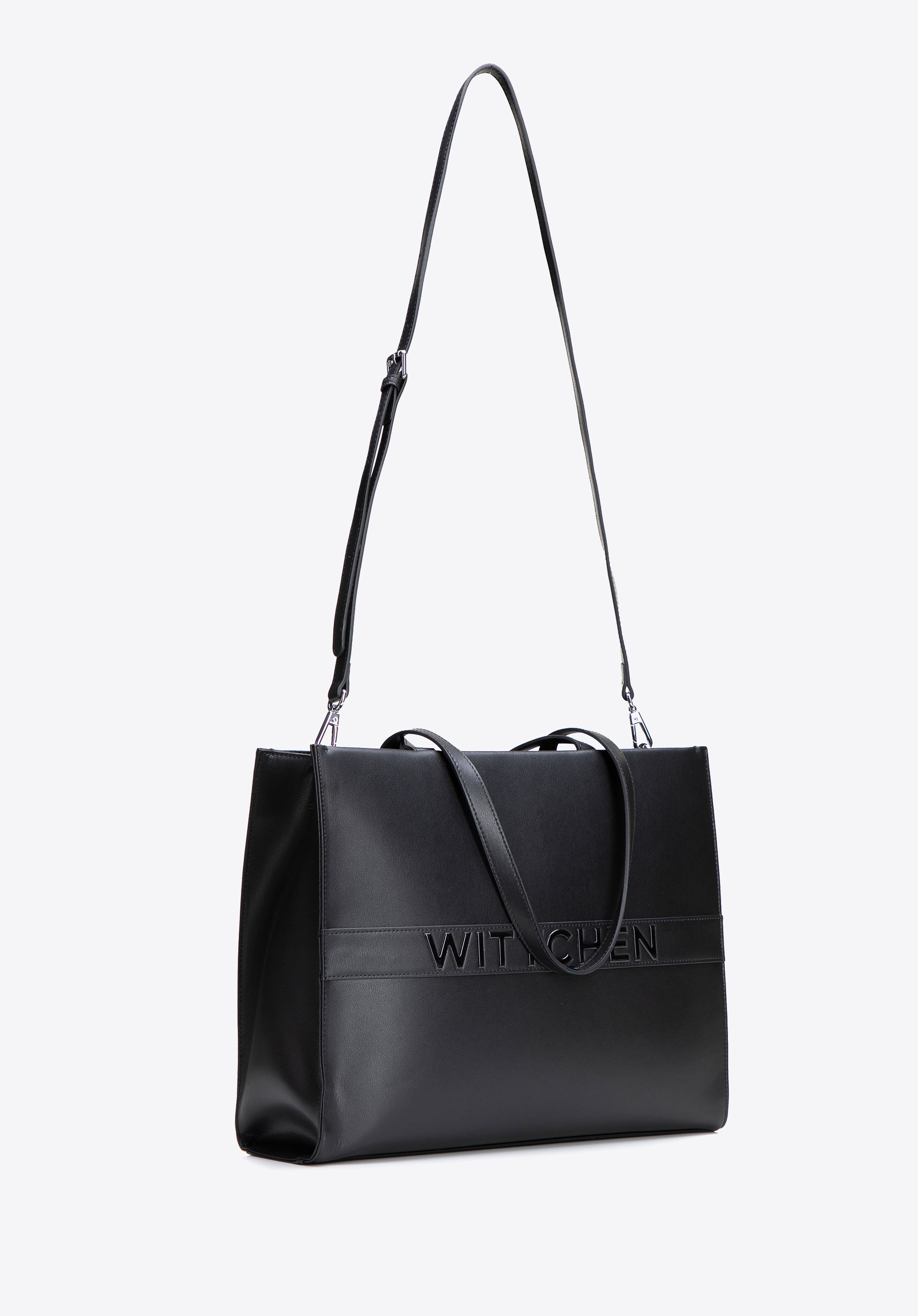 Dámský kožený shopper s velkým logem, černá, 100-4E-635-1, Obrázek 1