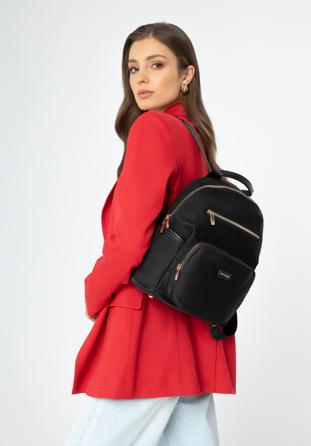 Dámský nylonový batoh s předními kapsami, černá, 97-4Y-105-1, Obrázek 1
