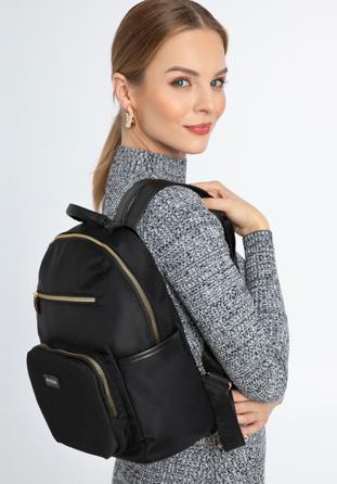 Dámský nylonový batoh s předními kapsami, černá, 97-4Y-105-1, Obrázek 1