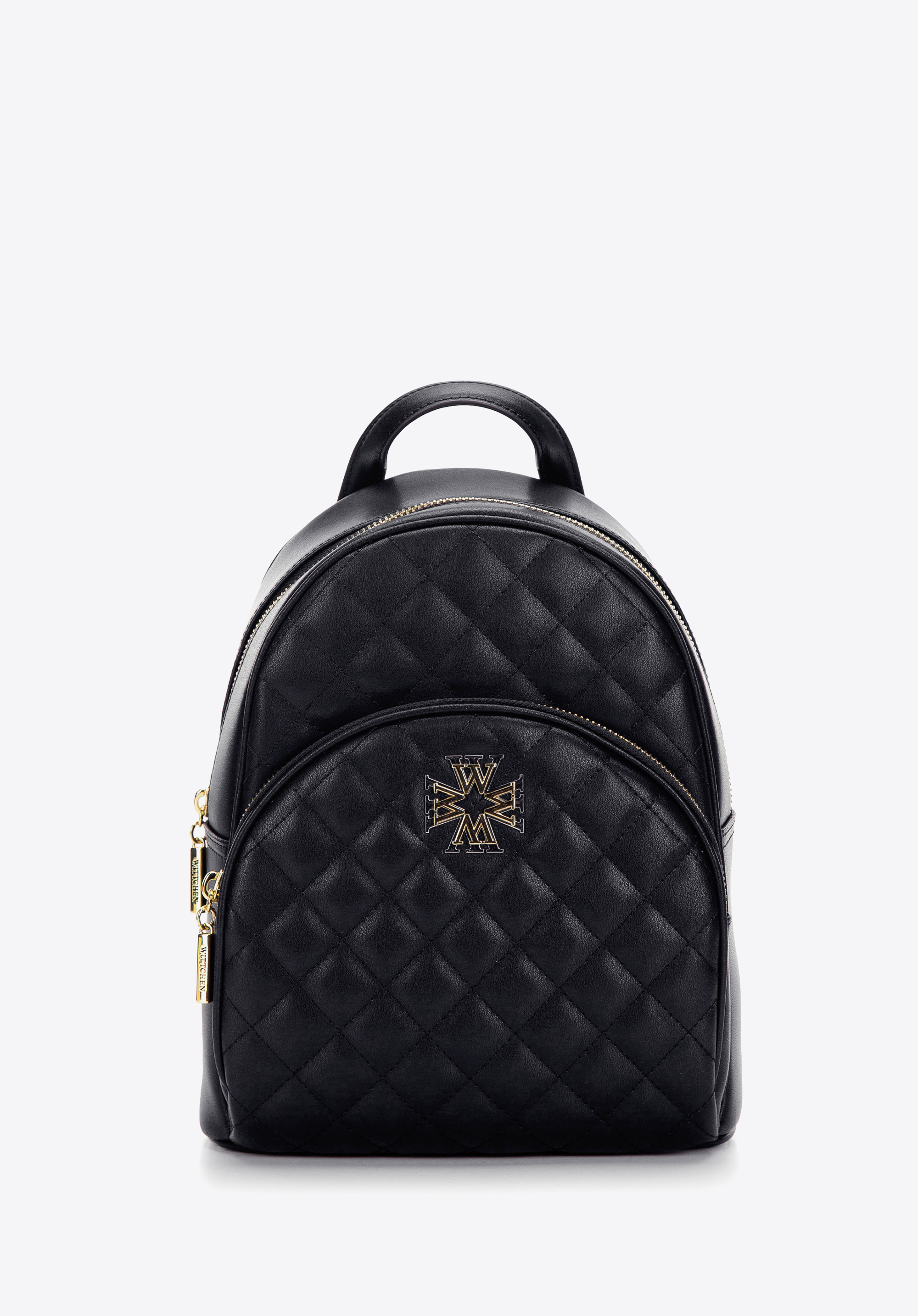 Dámský batoh z prošívané kůže s ozdobným monogramem, černá, 97-4E-609-1, Obrázek 1