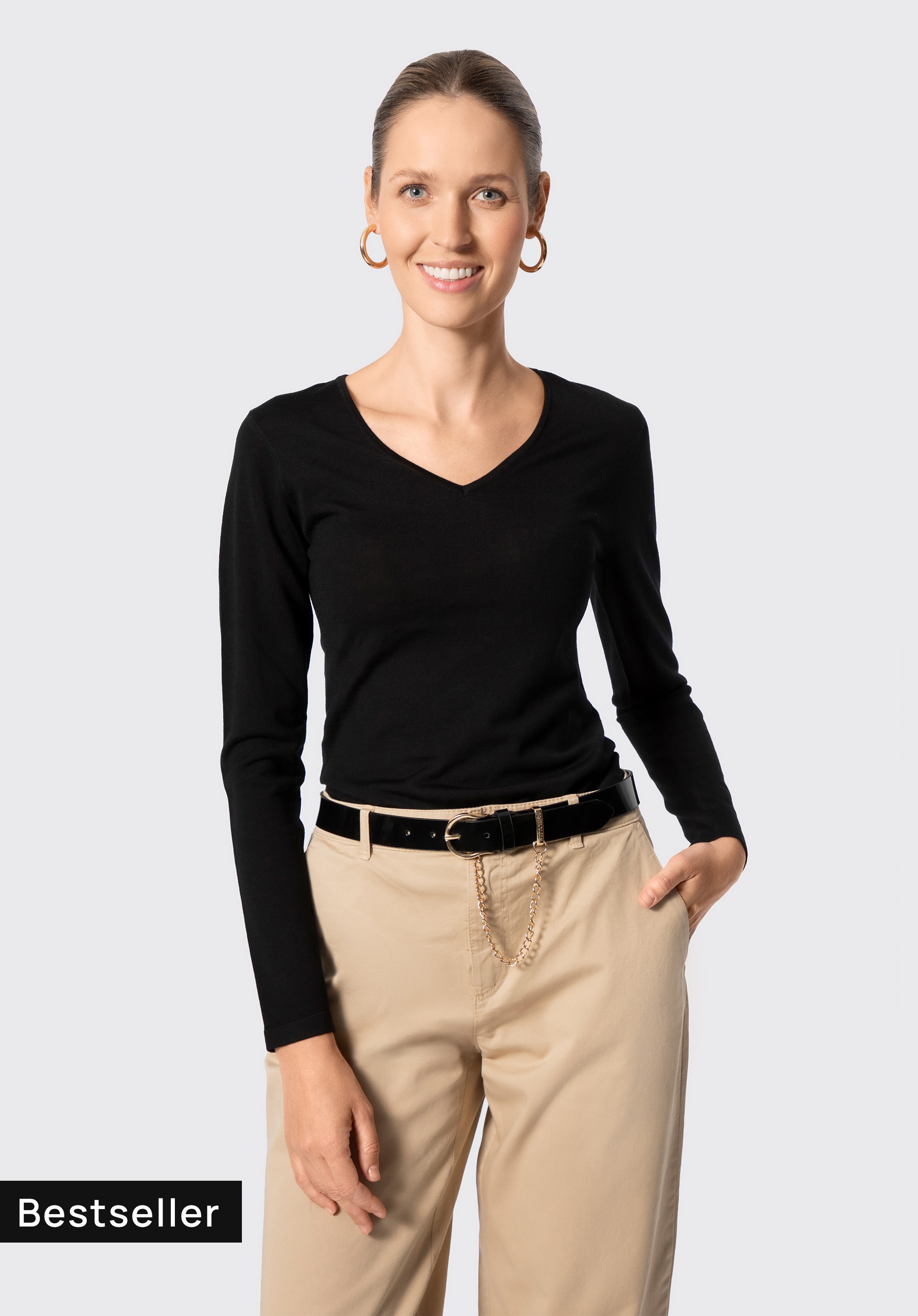 Dámský svetr z merino vlny, černá, 29-99-301-1-XS, Obrázek 1