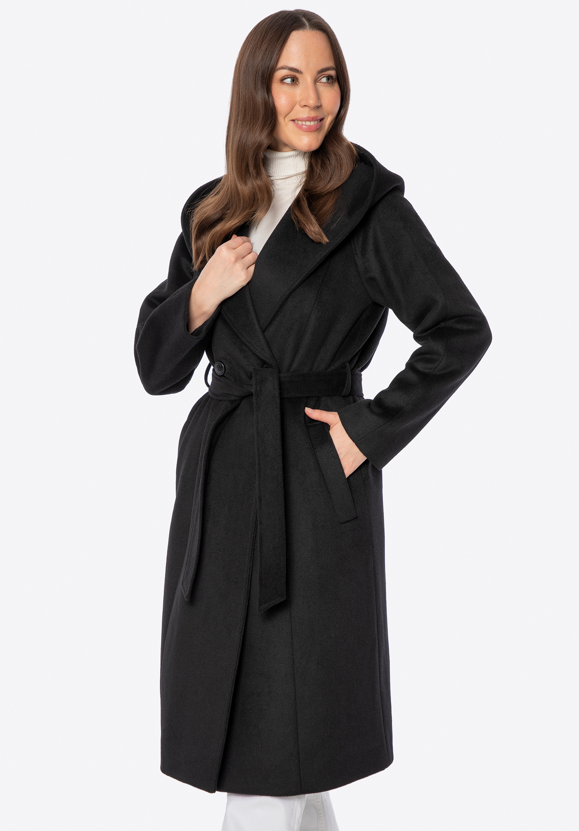 Dámský vlněný kabát s dvouřadým zapínáním, černá, 101-9W-503-1-M, Obrázek 1
