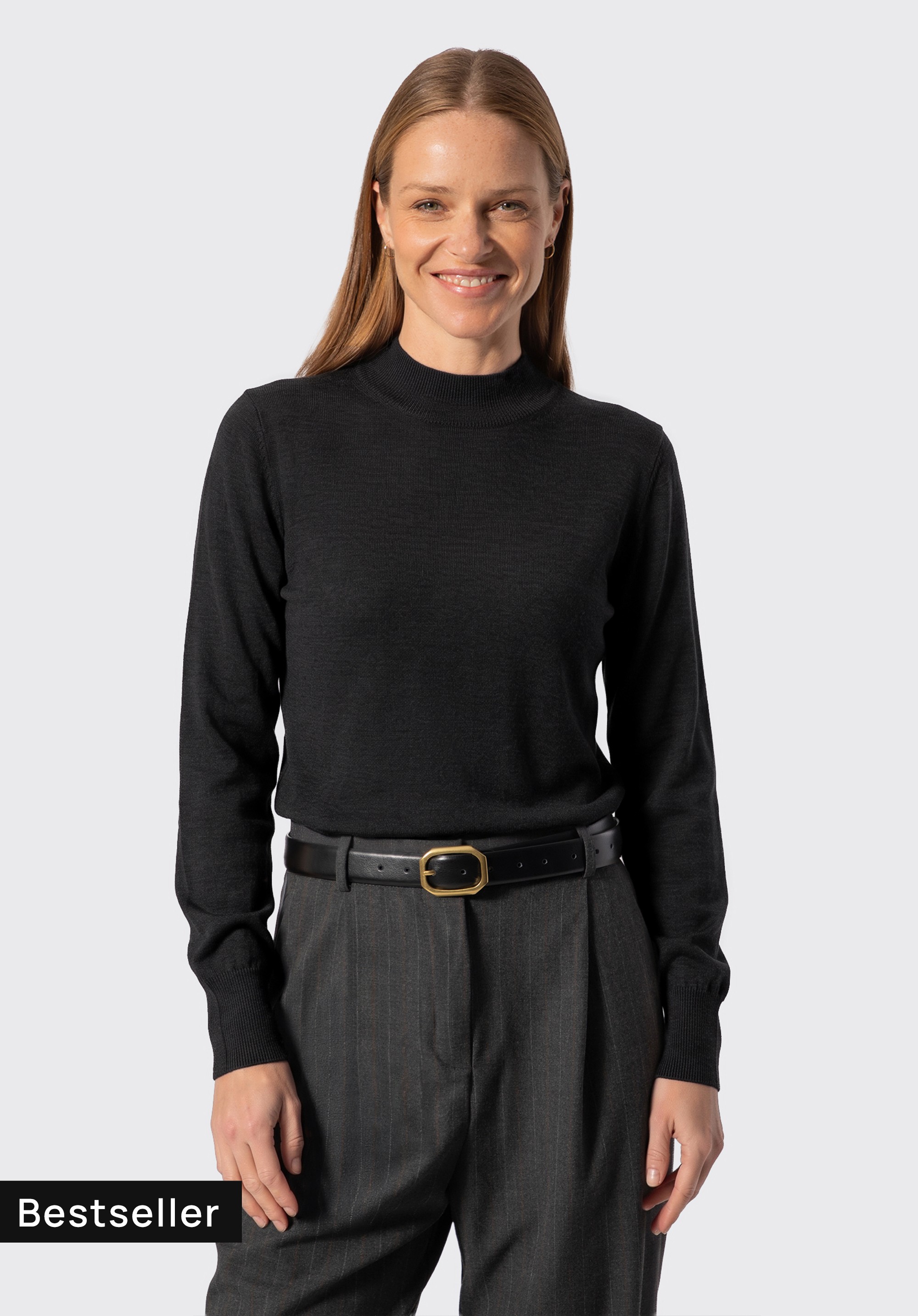 Dámský vlněný svetr s trychtýřovým výstřihem, černá, 29-99-300-1-XL, Obrázek 1