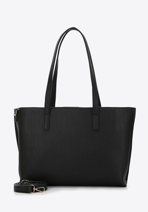 Dvoukomorová dámská kabelka z ekologické kůže s lemovanými stranami, černá, 97-4Y-512-3, Obrázek 3