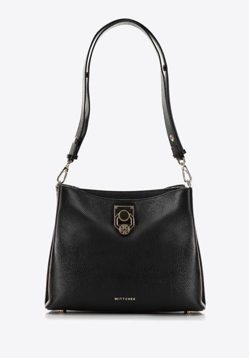 Dvoukomorová kožená kabelka s ozdobnou přezkou, černá, 98-4E-614-1, Obrázek 2