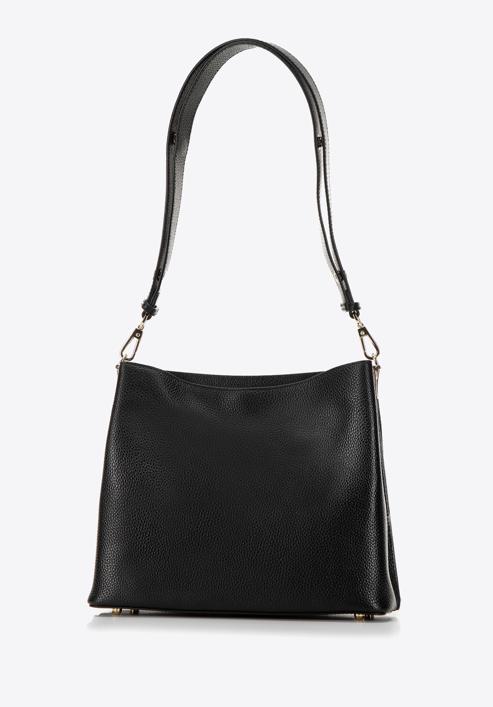 Dvoukomorová kožená kabelka s ozdobnou přezkou, černá, 98-4E-614-9, Obrázek 3