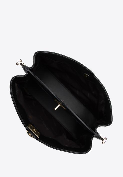 Dvoukomorová kožená kabelka s ozdobnou přezkou, černá, 98-4E-614-9, Obrázek 4