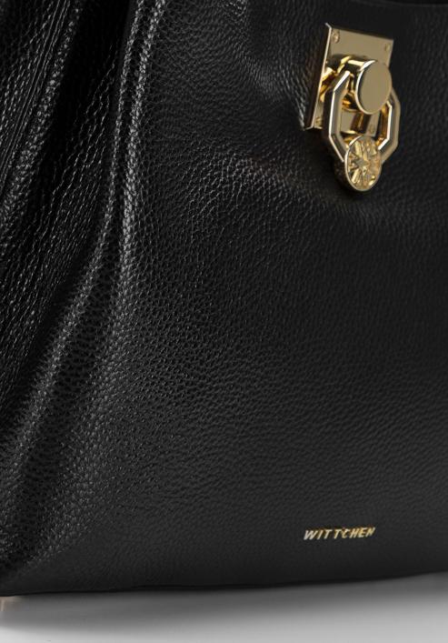 Dvoukomorová kožená kabelka s ozdobnou přezkou, černá, 98-4E-614-9, Obrázek 5